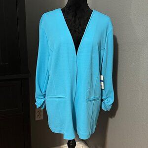 Kim Rogers Textured Jacket XL Open Front Cardigan Turquoise Casual Chic NWT